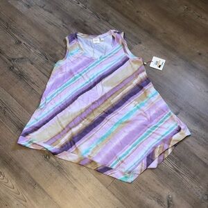 Rafaella Sport Asymetric Hem Stripe Comfy Soft Stretchy Sleeveless Top Small